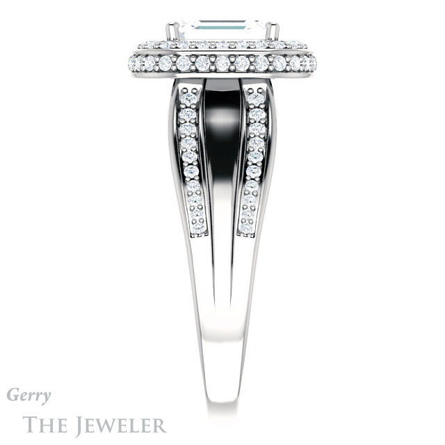 Emerald Cut Forever One Moissanite Engagement Ring #GTJ1218-emerald-fb-w | Gerry The Jeweler Emerald Cut Forever Brilliant Moissanite Engagement Ring #GTJ1218-emerald-fb-w