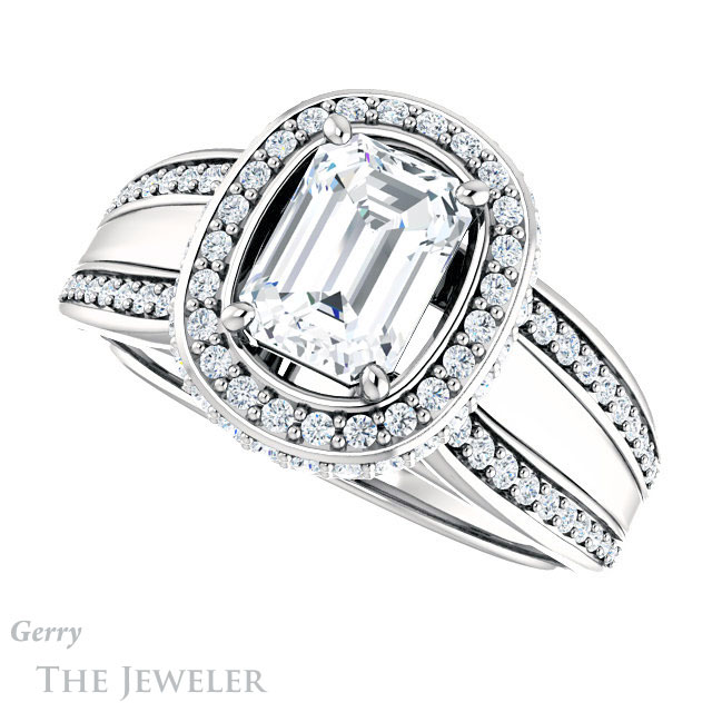 Emerald Cut Forever One Moissanite Engagement Ring #GTJ1218-emerald-fb-w | Gerry The Jeweler Emerald Cut Forever Brilliant Moissanite Engagement Ring #GTJ1218-emerald-fb-w