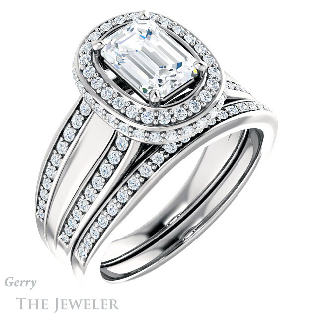 Emerald Cut Forever One Moissanite Engagement Ring #GTJ1218-emerald-fb-w | Gerry The Jeweler Emerald Cut Forever Brilliant Moissanite Engagement Ring #GTJ1218-emerald-fb-w