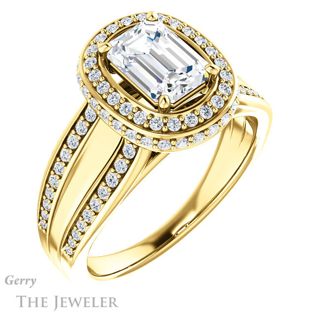 Emerald Cut Forever One Moissanite Engagement Ring #GTJ1218-emerald-fb-y | Gerry The Jeweler Emerald Cut Forever Brilliant Moissanite Engagement Ring #GTJ1218-emerald-fb-y