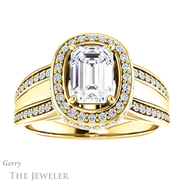 Emerald Cut Forever One Moissanite Engagement Ring #GTJ1218-emerald-fb-y | Gerry The Jeweler Emerald Cut Forever Brilliant Moissanite Engagement Ring #GTJ1218-emerald-fb-y