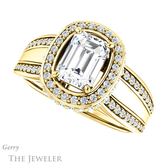 Emerald Cut Forever One Moissanite Engagement Ring #GTJ1218-emerald-fb-y | Gerry The Jeweler Emerald Cut Forever Brilliant Moissanite Engagement Ring #GTJ1218-emerald-fb-y