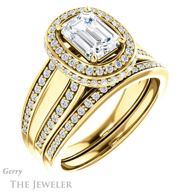 Emerald Cut Forever One Moissanite Engagement Ring #GTJ1218-emerald-fb-y | Gerry The Jeweler Emerald Cut Forever Brilliant Moissanite Engagement Ring #GTJ1218-emerald-fb-y