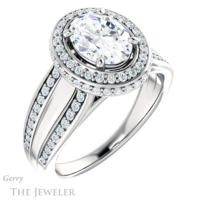Oval Shaped Forever One Moissanite Engagement Ring #GTJ1218-oval-fo-w | Gerry The Jeweler Oval Shaped Forever One Moissanite Engagement Ring #GTJ1218-oval-fo-w