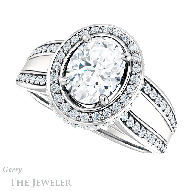 Oval Shaped Forever One Moissanite Engagement Ring #GTJ1218-oval-fo-w | Gerry The Jeweler Oval Shaped Forever One Moissanite Engagement Ring #GTJ1218-oval-fo-w