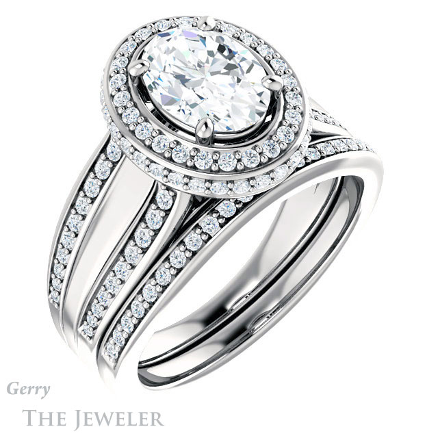 Oval Shaped Forever One Moissanite Engagement Ring #GTJ1218-oval-fo-w | Gerry The Jeweler Oval Shaped Forever One Moissanite Engagement Ring #GTJ1218-oval-fo-w