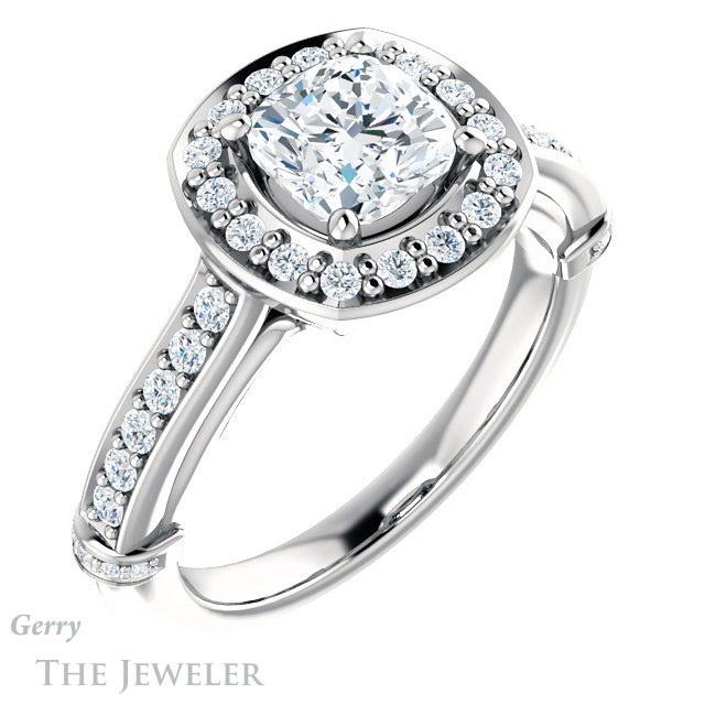 Cushion Cut Forever One Moissanite Engagement Ring #GTJ1219-cushion-fo-w | Gerry The Jeweler Cushion Cut Forever One Moissanite Engagement Ring #GTJ1219-cushion-fo-w