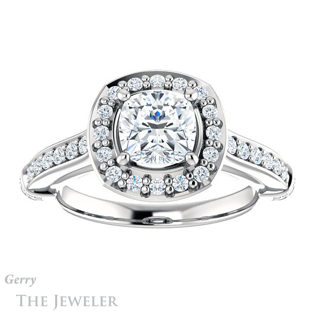 Cushion Cut Forever One Moissanite Engagement Ring #GTJ1219-cushion-fo-w | Gerry The Jeweler Cushion Cut Forever One Moissanite Engagement Ring #GTJ1219-cushion-fo-w