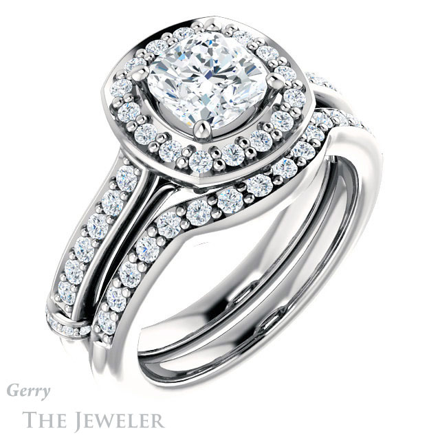Cushion Cut Forever One Moissanite Engagement Ring #GTJ1219-cushion-fo-w | Gerry The Jeweler Cushion Cut Forever One Moissanite Engagement Ring #GTJ1219-cushion-fo-w