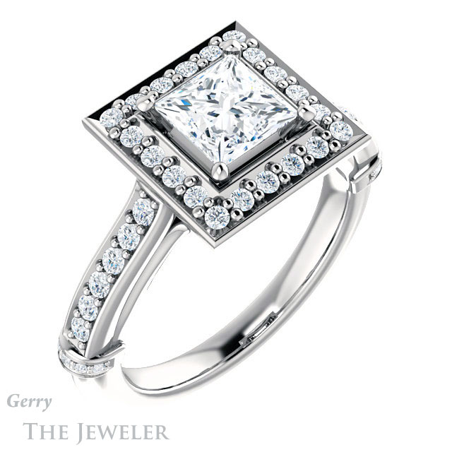 Princess Cut Forever One Moissanite Engagement Ring #GTJ1219-square-fo-w | Gerry The Jeweler Princess Cut Forever One Moissanite Engagement Ring #GTJ1219-square-fo-w