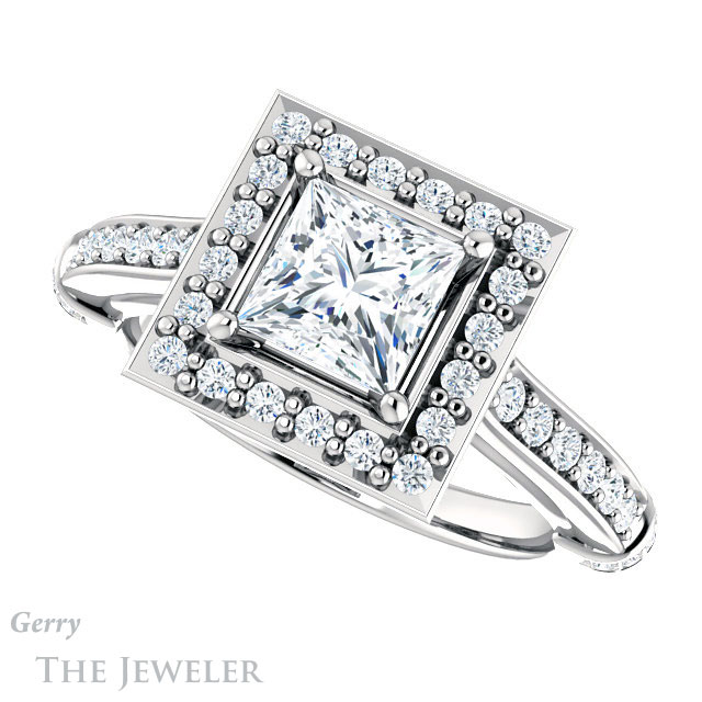 Princess Cut Forever One Moissanite Engagement Ring #GTJ1219-square-fo-w | Gerry The Jeweler Princess Cut Forever One Moissanite Engagement Ring #GTJ1219-square-fo-w