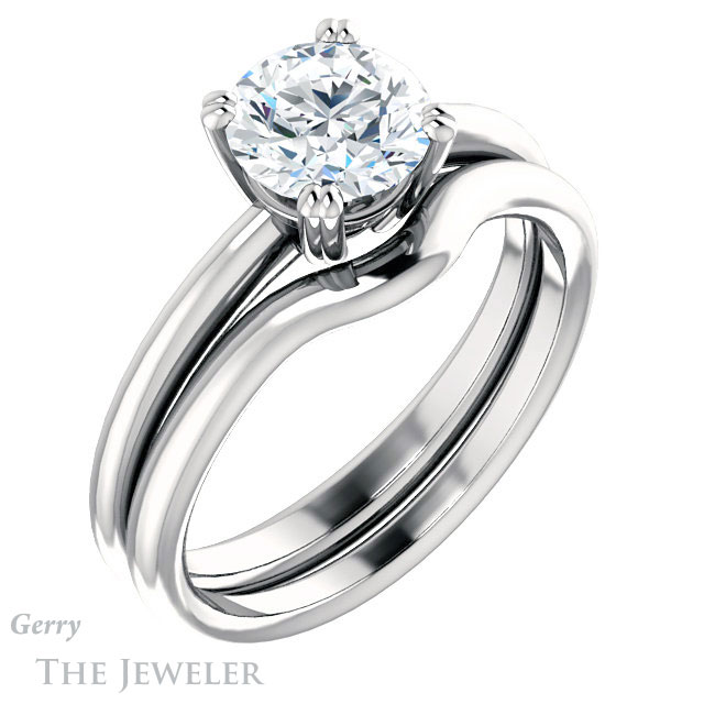 Round Cut Forever One Moissanite Engagement Ring #GTJ1220-round-fo-w