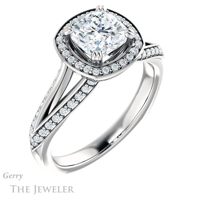 Cushion Cut Forever One Moissanite Engagement Ring #GTJ1221-cushion-fo-w 4 Cushion Cut Forever One Moissanite Engagement Ring #GTJ1221-cushion-fo-w