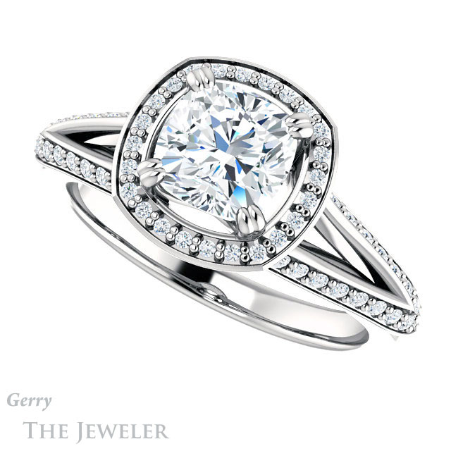 Cushion Cut Forever One Moissanite Engagement Ring #GTJ1221-cushion-fo-w 5 Cushion Cut Forever One Moissanite Engagement Ring #GTJ1221-cushion-fo-w