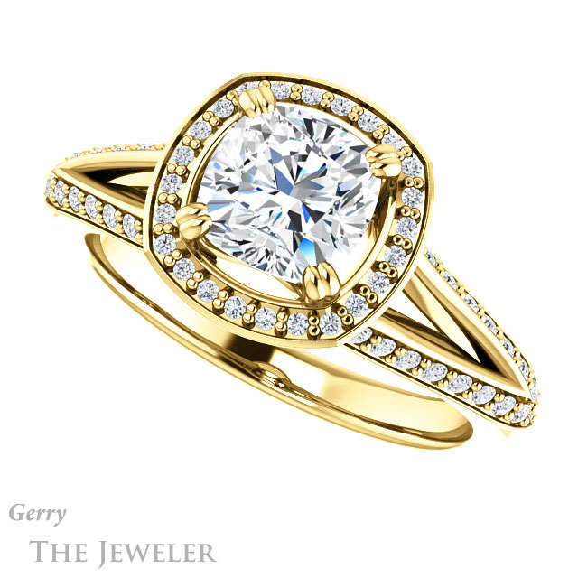 Cushion Cut Forever One Moissanite Engagement Ring #GTJ1221-cushion-fo-y