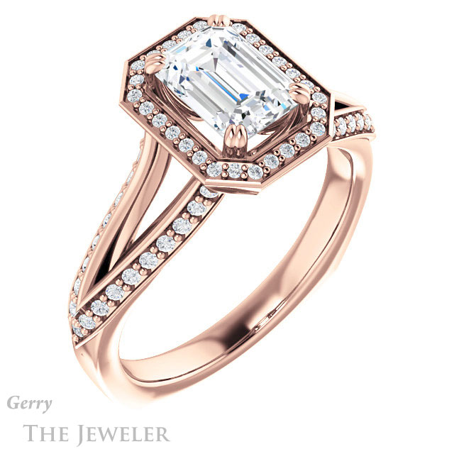 Emerald Cut Forever One Moissanite Engagement Ring #GTJ1221-emerald-fb-r 4 Emerald Cut Forever Brilliant Moissanite Engagement Ring #GTJ1221-emerald-fb-r