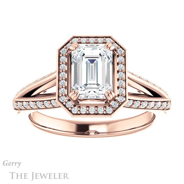 Emerald Cut Forever One Moissanite Engagement Ring #GTJ1221-emerald-fb-r 1 Emerald Cut Forever Brilliant Moissanite Engagement Ring #GTJ1221-emerald-fb-r