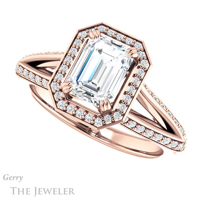 Emerald Cut Forever One Moissanite Engagement Ring #GTJ1221-emerald-fb-r 5 Emerald Cut Forever Brilliant Moissanite Engagement Ring #GTJ1221-emerald-fb-r
