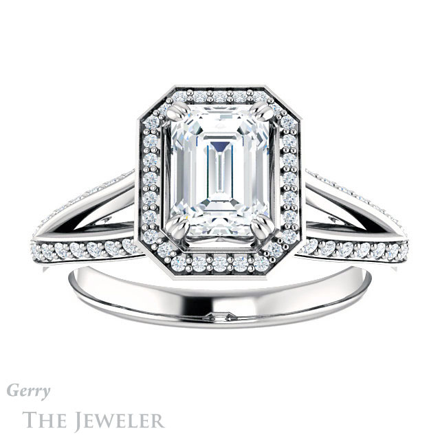 Emerald Cut Forever Brilliant Moissanite Engagement Ring #GTJ1221-emerald-fb-w