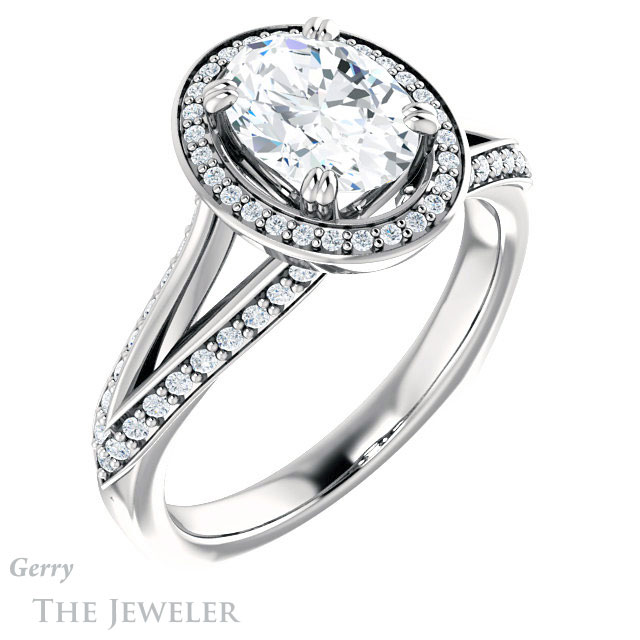 Oval Shaped Forever One Moissanite Engagement Ring #GTJ1221-oval-fo-w