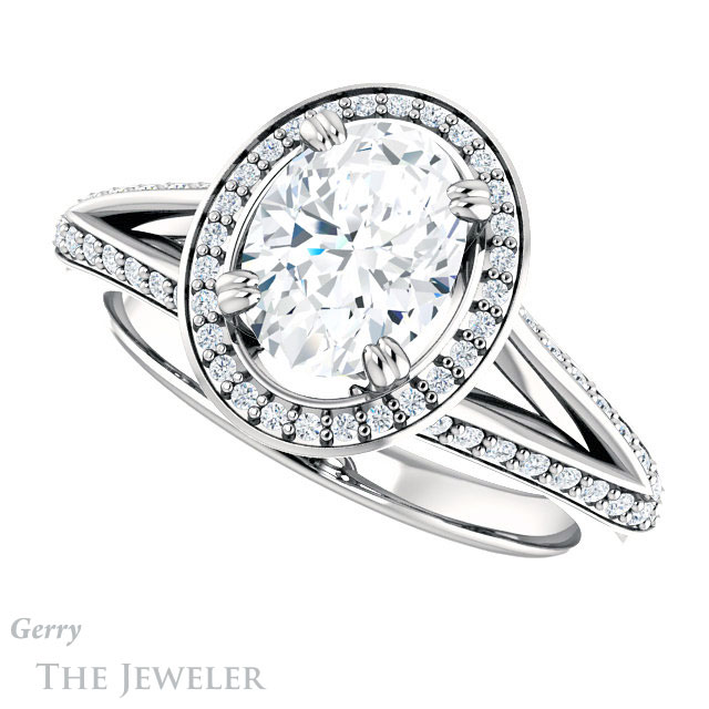 Oval Shaped Forever One Moissanite Engagement Ring #GTJ1221-oval-fo-w