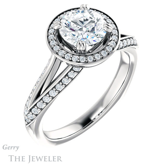 Round Cut Forever One Moissanite Engagement Ring #GTJ1221-round-fo-w