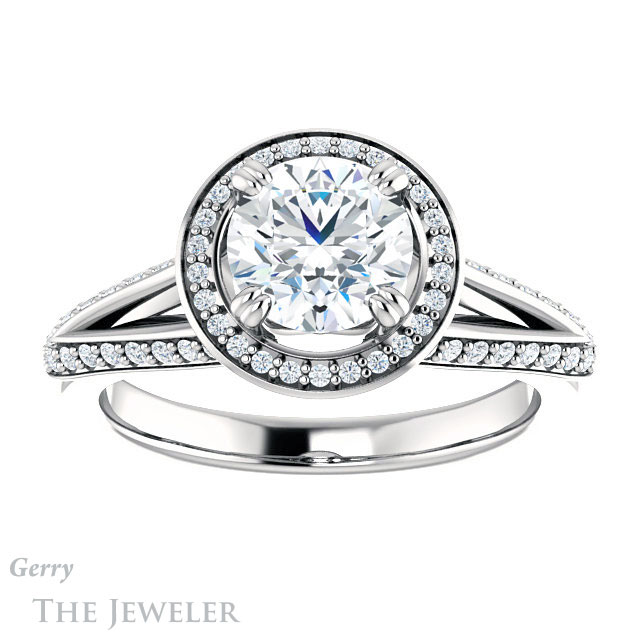 Round Cut Forever One Moissanite Engagement Ring #GTJ1221-round-fo-w