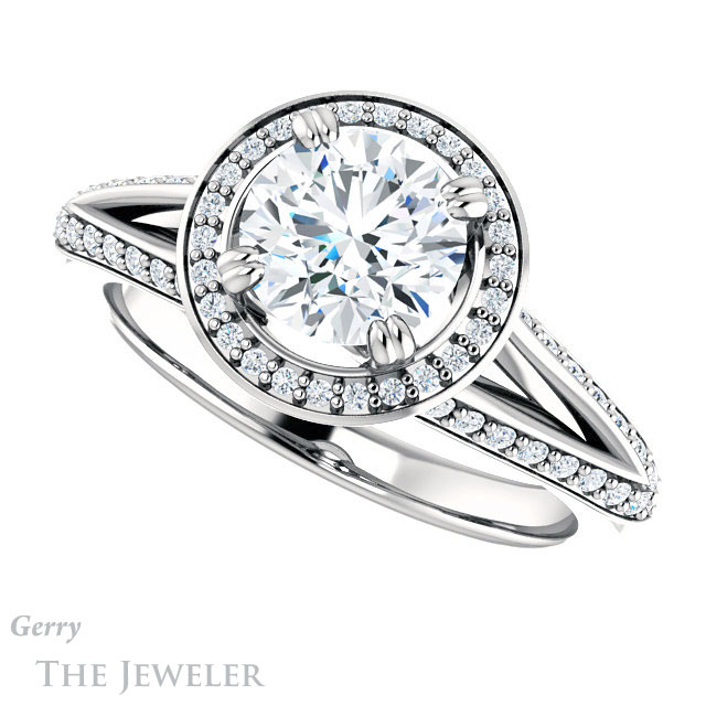 Round Cut Forever One Moissanite Engagement Ring #GTJ1221-round-fo-w
