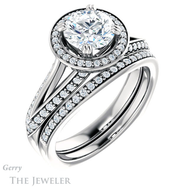 Round Cut Forever One Moissanite Engagement Ring #GTJ1221-round-fo-w