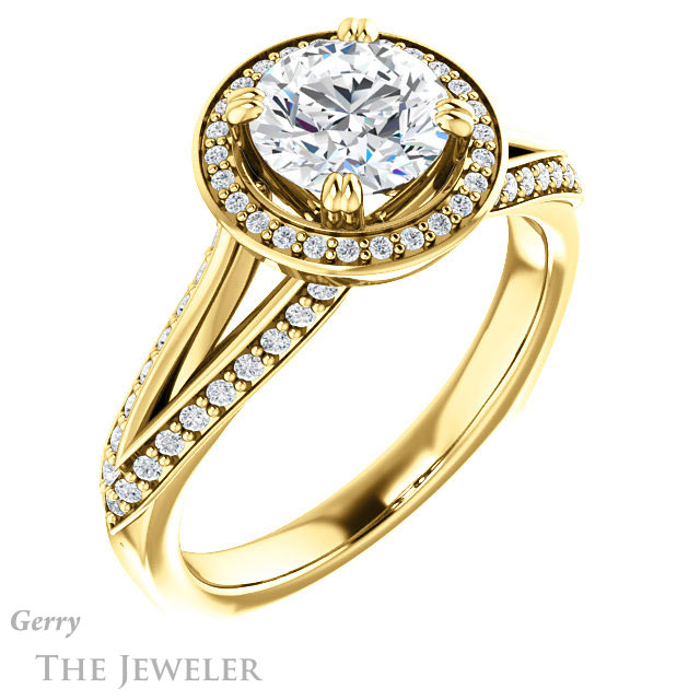 Round Cut Forever One Moissanite Engagement Ring #GTJ1221-round-fo-y