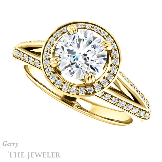 Round Cut Forever One Moissanite Engagement Ring #GTJ1221-round-fo-y