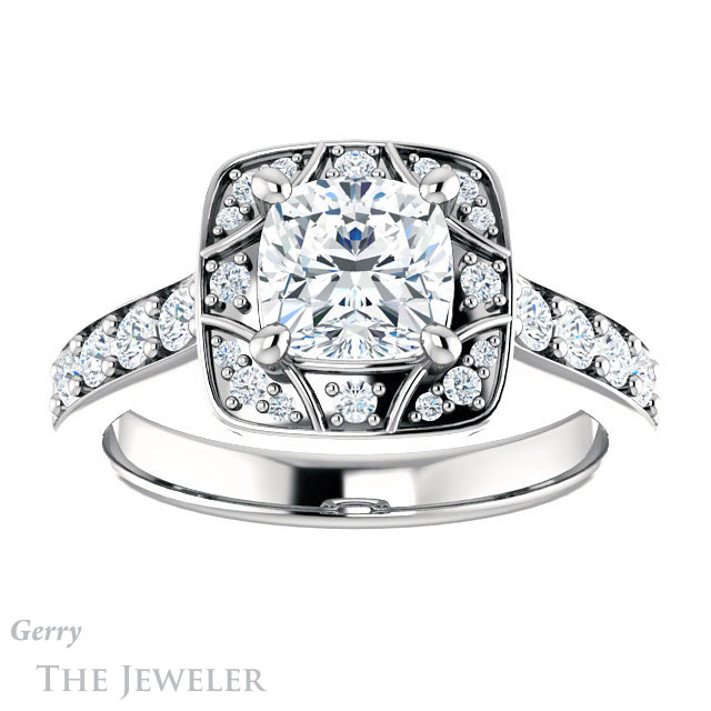 Cushion Cut Forever One Moissanite Engagement Ring #GTJ1222-cushion-fo-w