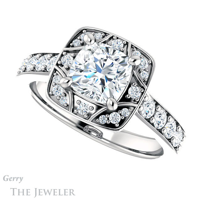 Cushion Cut Forever One Moissanite Engagement Ring #GTJ1222-cushion-fo-w