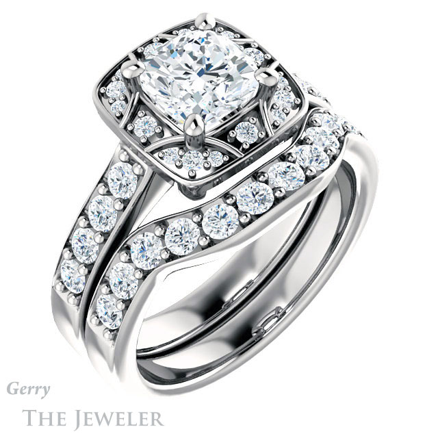 Cushion Cut Forever One Moissanite Engagement Ring #GTJ1222-cushion-fo-w
