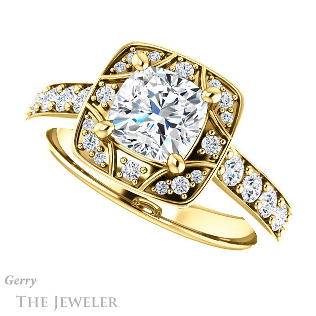 Cushion Cut Forever One Moissanite Engagement Ring #GTJ1222-cushion-fo-y