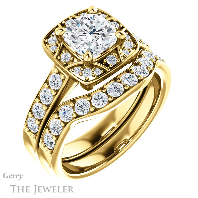 Cushion Cut Forever One Moissanite Engagement Ring #GTJ1222-cushion-fo-y