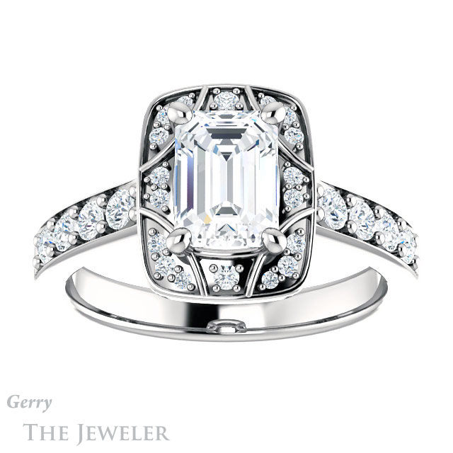 Emerald Cut Forever Brilliant Moissanite Engagement Ring #GTJ1222-emerald-fb-w
