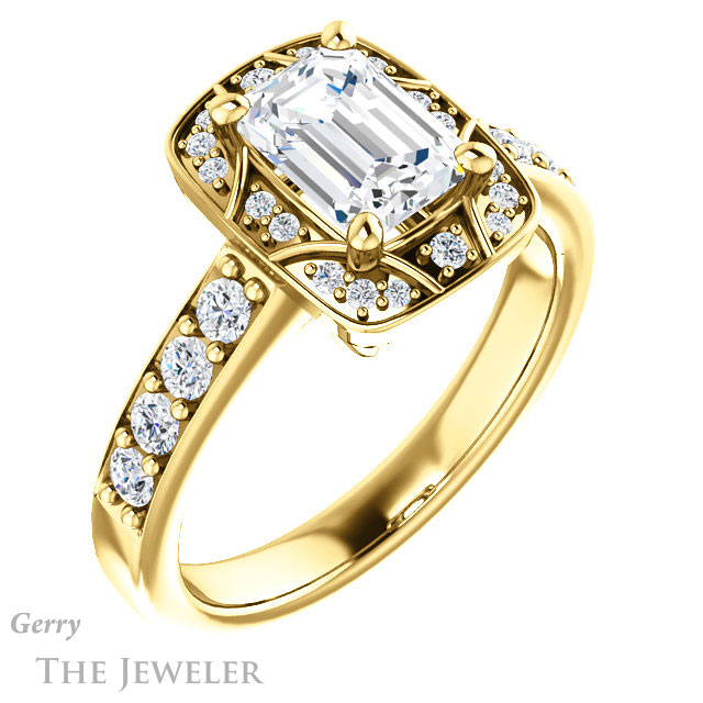 Emerald Cut Forever Brilliant Moissanite Engagement Ring #GTJ1222-emerald-fb-y