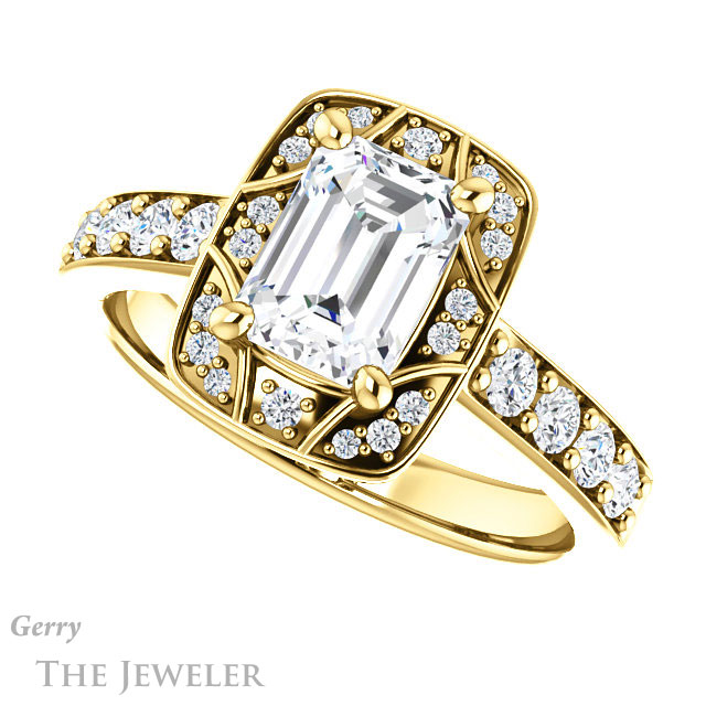 Emerald Cut Forever Brilliant Moissanite Engagement Ring #GTJ1222-emerald-fb-y