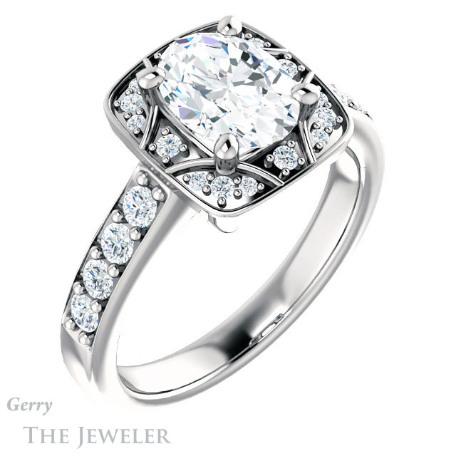 Oval Shaped Forever One Moissanite Engagement Ring #GTJ1222-oval-fo-w