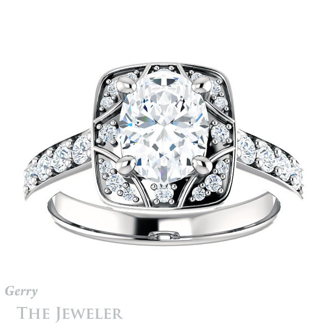 Oval Shaped Forever One Moissanite Engagement Ring #GTJ1222-oval-fo-w