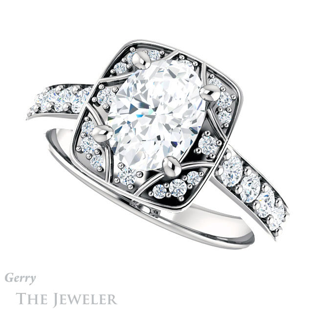 Oval Shaped Forever One Moissanite Engagement Ring #GTJ1222-oval-fo-w