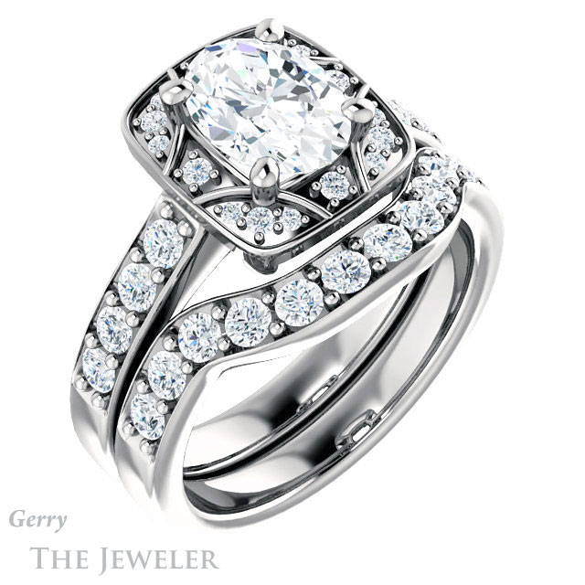 Oval Shaped Forever One Moissanite Engagement Ring #GTJ1222-oval-fo-w