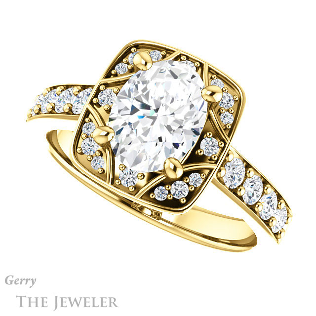 Oval Shaped Forever One Moissanite Engagement Ring #GTJ1222-oval-fo-y