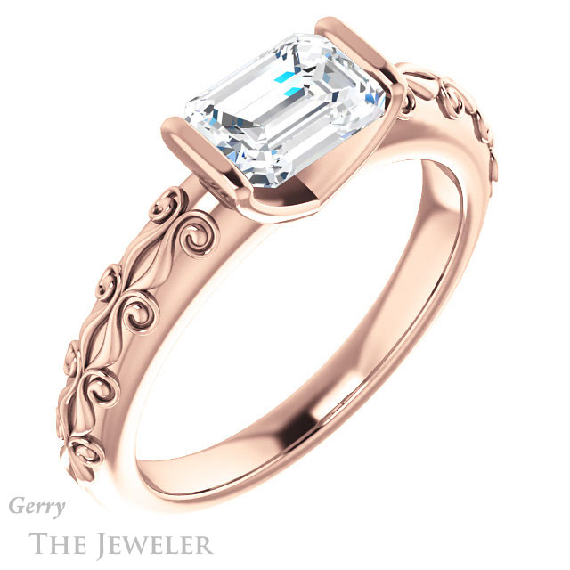 Emerald Cut Forever One Moissanite Engagement Ring #GTJ1223-emerald-fb-r | Gerry The Jeweler Emerald Cut Forever Brilliant Moissanite Engagement Ring #GTJ1223-emerald-fb-r