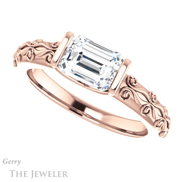 Emerald Cut Forever One Moissanite Engagement Ring #GTJ1223-emerald-fb-r | Gerry The Jeweler Emerald Cut Forever Brilliant Moissanite Engagement Ring #GTJ1223-emerald-fb-r