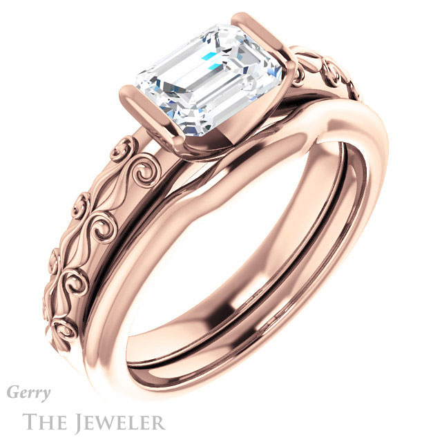 Emerald Cut Forever One Moissanite Engagement Ring #GTJ1223-emerald-fb-r | Gerry The Jeweler Emerald Cut Forever Brilliant Moissanite Engagement Ring #GTJ1223-emerald-fb-r