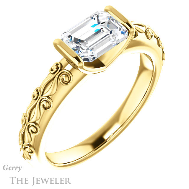 Emerald Cut Forever One Moissanite Engagement Ring #GTJ1223-emerald-fb-y | Gerry The Jeweler Emerald Cut Forever Brilliant Moissanite Engagement Ring #GTJ1223-emerald-fb-y