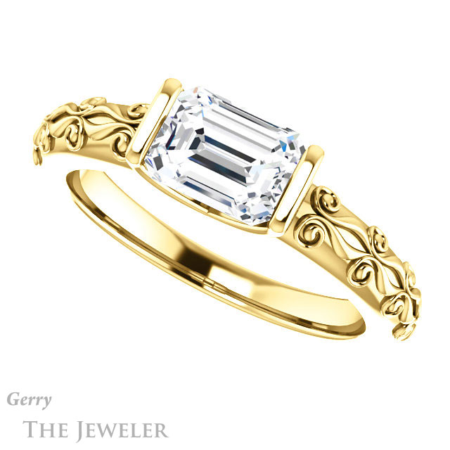 Emerald Cut Forever One Moissanite Engagement Ring #GTJ1223-emerald-fb-y | Gerry The Jeweler Emerald Cut Forever Brilliant Moissanite Engagement Ring #GTJ1223-emerald-fb-y