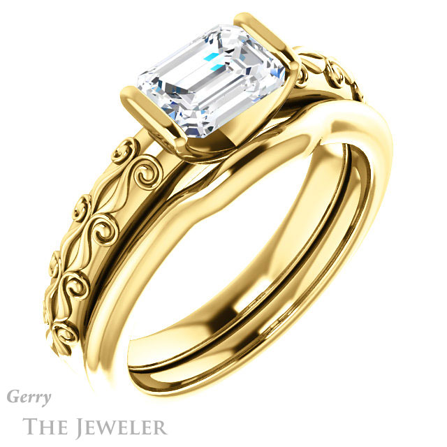 Emerald Cut Forever One Moissanite Engagement Ring #GTJ1223-emerald-fb-y | Gerry The Jeweler Emerald Cut Forever Brilliant Moissanite Engagement Ring #GTJ1223-emerald-fb-y